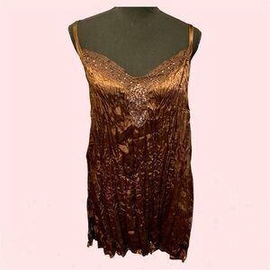 Brown Sleeveless Embellished Top 2X 3X 25p